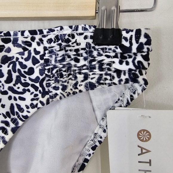 Athleta Zimbabwe Smocked Bottom swim bikini bottom black blue white animal XXS - Picture 3 of 8